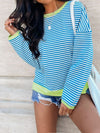 Perfee Striped Round Neck Long Sleeve Sweatshirt - Maple Row Boutique 