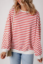 Striped Dropped Shoulder Long Sleeve Sweatshirt - Maple Row Boutique 