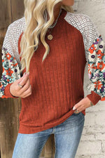 Printed Round Neck Long Sleeve Top - Maple Row Boutique 