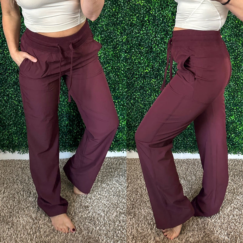 Runner's High Drawstring Joggers in Red Merlot - Maple Row Boutique 