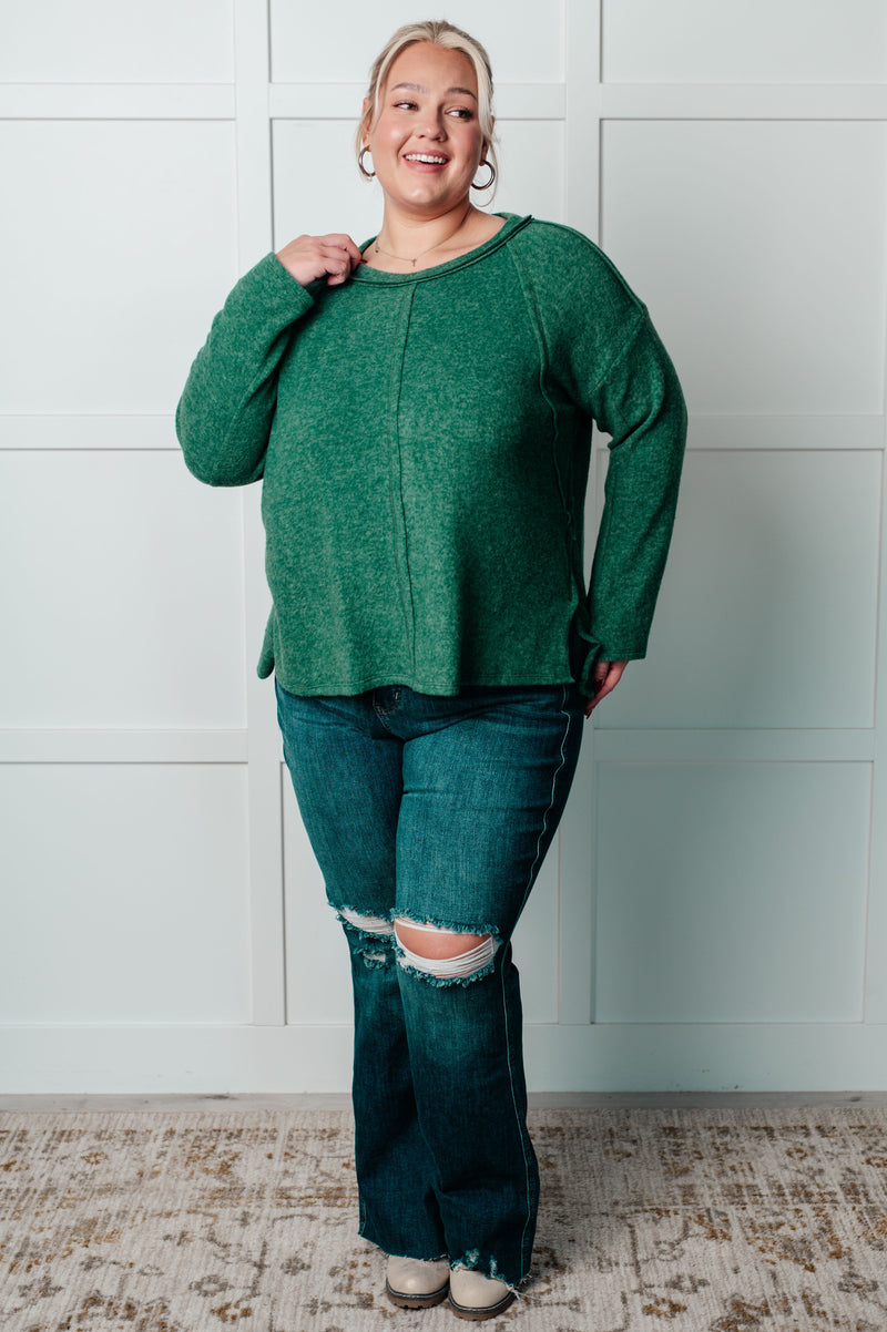 Simple Silhouette Brushed Hacci Sweater in Dark Green - Maple Row Boutique