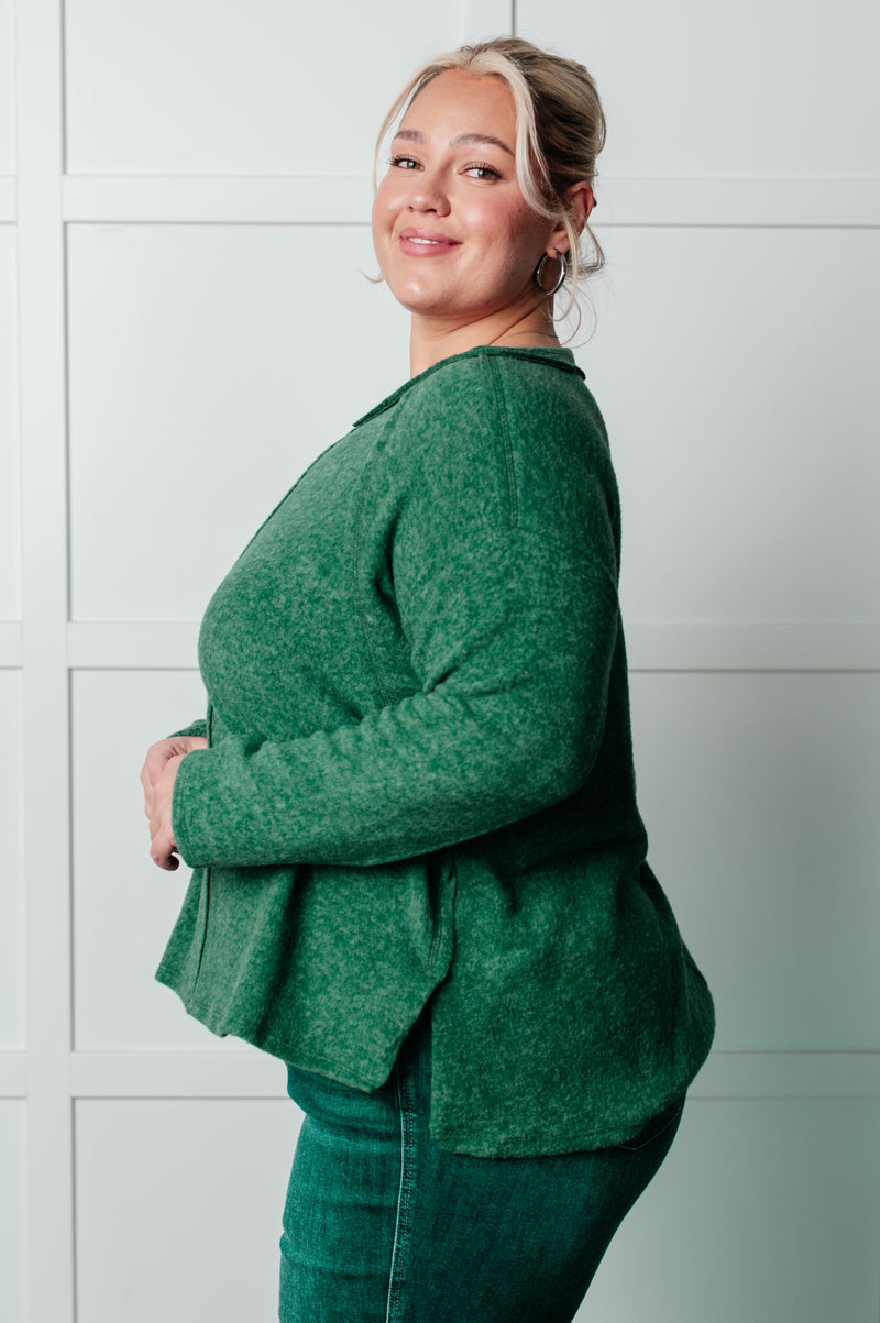 Simple Silhouette Brushed Hacci Sweater in Dark Green - Maple Row Boutique