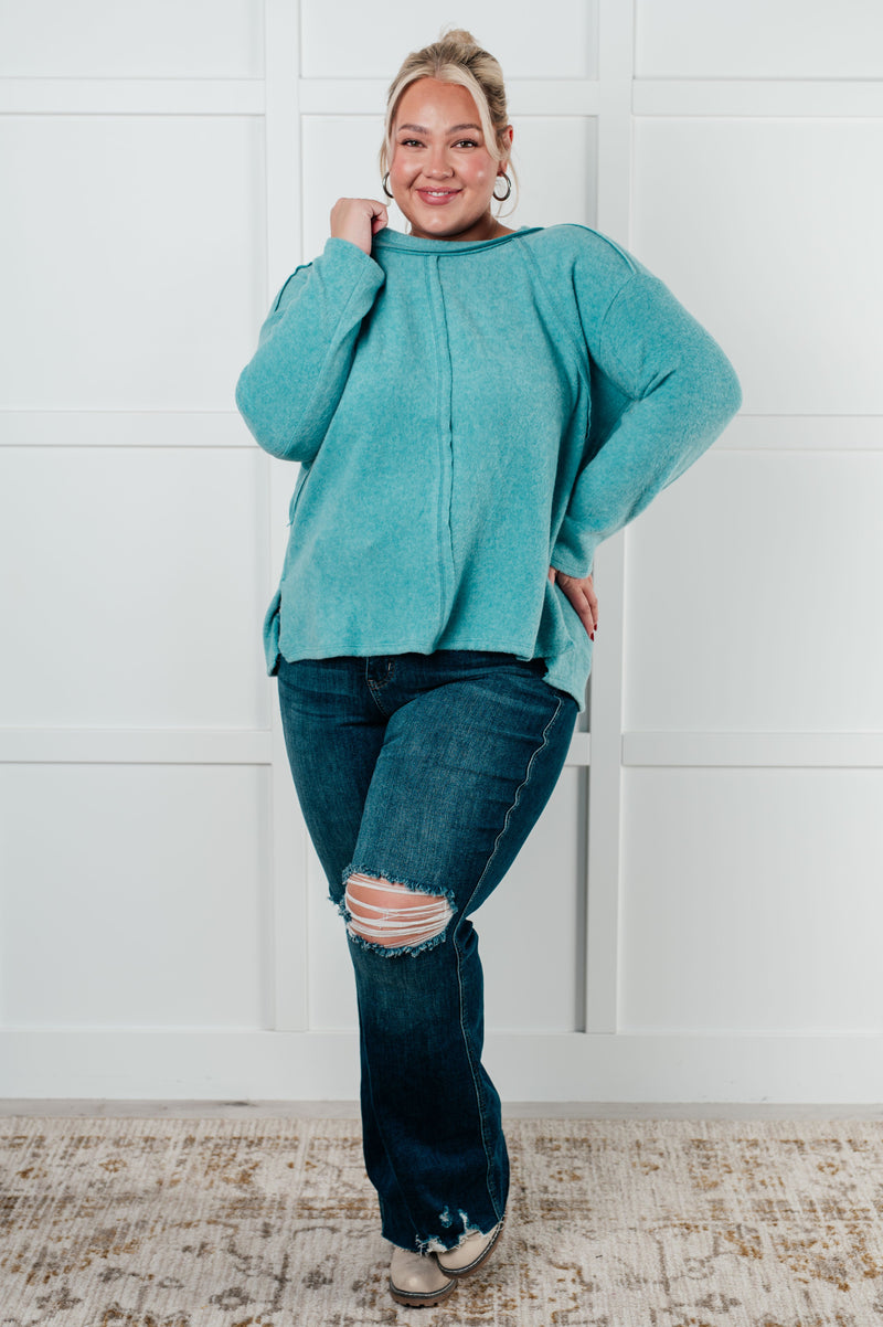 Simple Silhouette Brushed Hacci Sweater in Dusty Teal - Maple Row Boutique