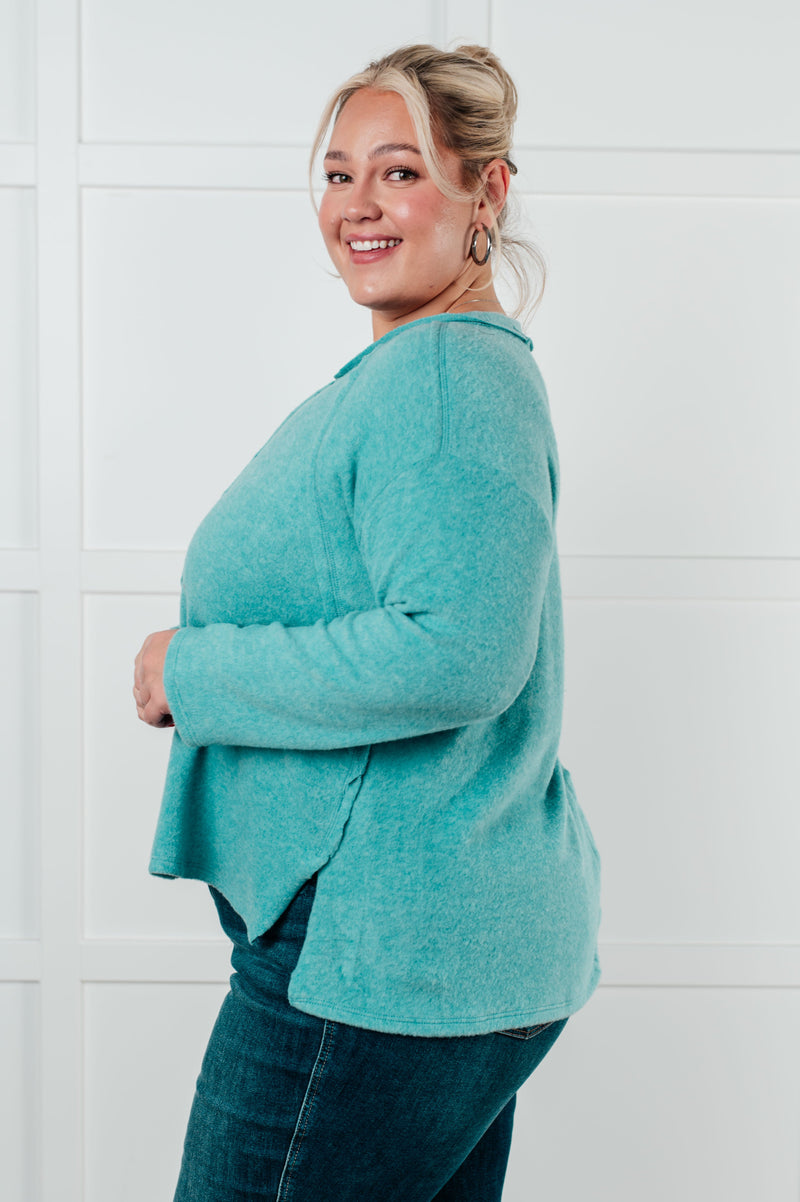 Simple Silhouette Brushed Hacci Sweater in Dusty Teal - Maple Row Boutique