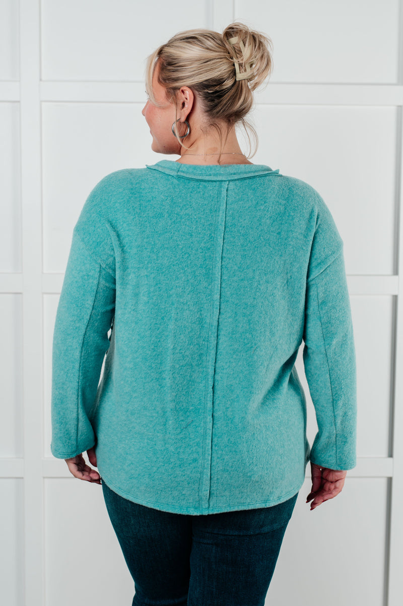 Simple Silhouette Brushed Hacci Sweater in Dusty Teal - Maple Row Boutique