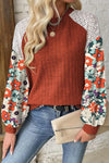 Printed Round Neck Long Sleeve Top - Maple Row Boutique 