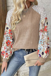 Printed Round Neck Long Sleeve Top - Maple Row Boutique 