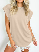 Textured Round Neck Cap Sleeve Blouse - Maple Row Boutique 