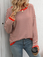 Mandy Striped Round Neck Long Sleeve Sweater - Maple Row Boutique 