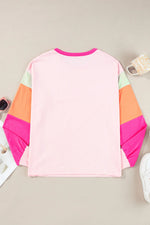 Color Block Round Neck Long Sleeve Top - Maple Row Boutique 