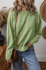 Eyelet Round Neck Long Sleeve Sweatshirt - Maple Row Boutique 