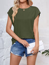 Textured Round Neck Cap Sleeve Blouse - Maple Row Boutique 