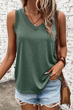 V-Neck Wide Strap Tank - Maple Row Boutique 