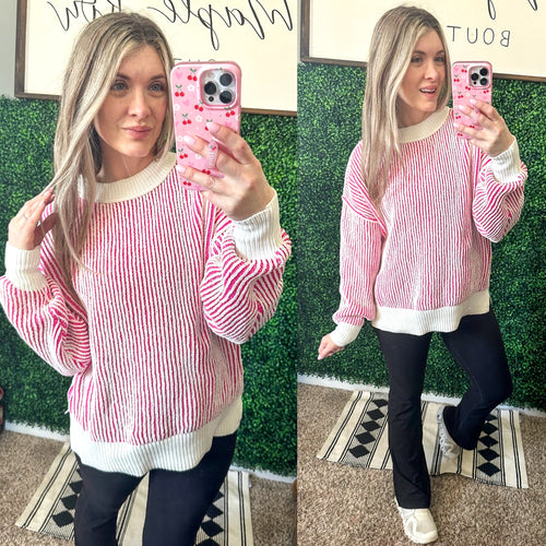 Least High Maintenance Contrast Trim Sweater in Pink - Maple Row Boutique