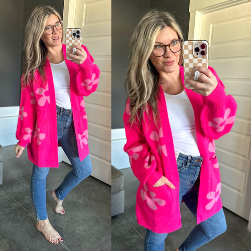 Enough Anyways Floral Cardigan in Pink - Maple Row Boutique 