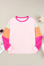 Color Block Round Neck Long Sleeve Top - Maple Row Boutique 