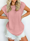 Textured Round Neck Cap Sleeve Blouse - Maple Row Boutique 