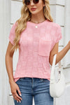 Checkered Round Neck Short Sleeve Knit Top - Maple Row Boutique