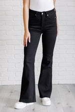 Etta High Rise Control Top Flare Jeans in Black - Maple Row Boutique 