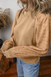 Eyelet Round Neck Long Sleeve Sweatshirt - Maple Row Boutique 