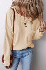 Pocketed Round Neck Long Sleeve Top - Maple Row Boutique 