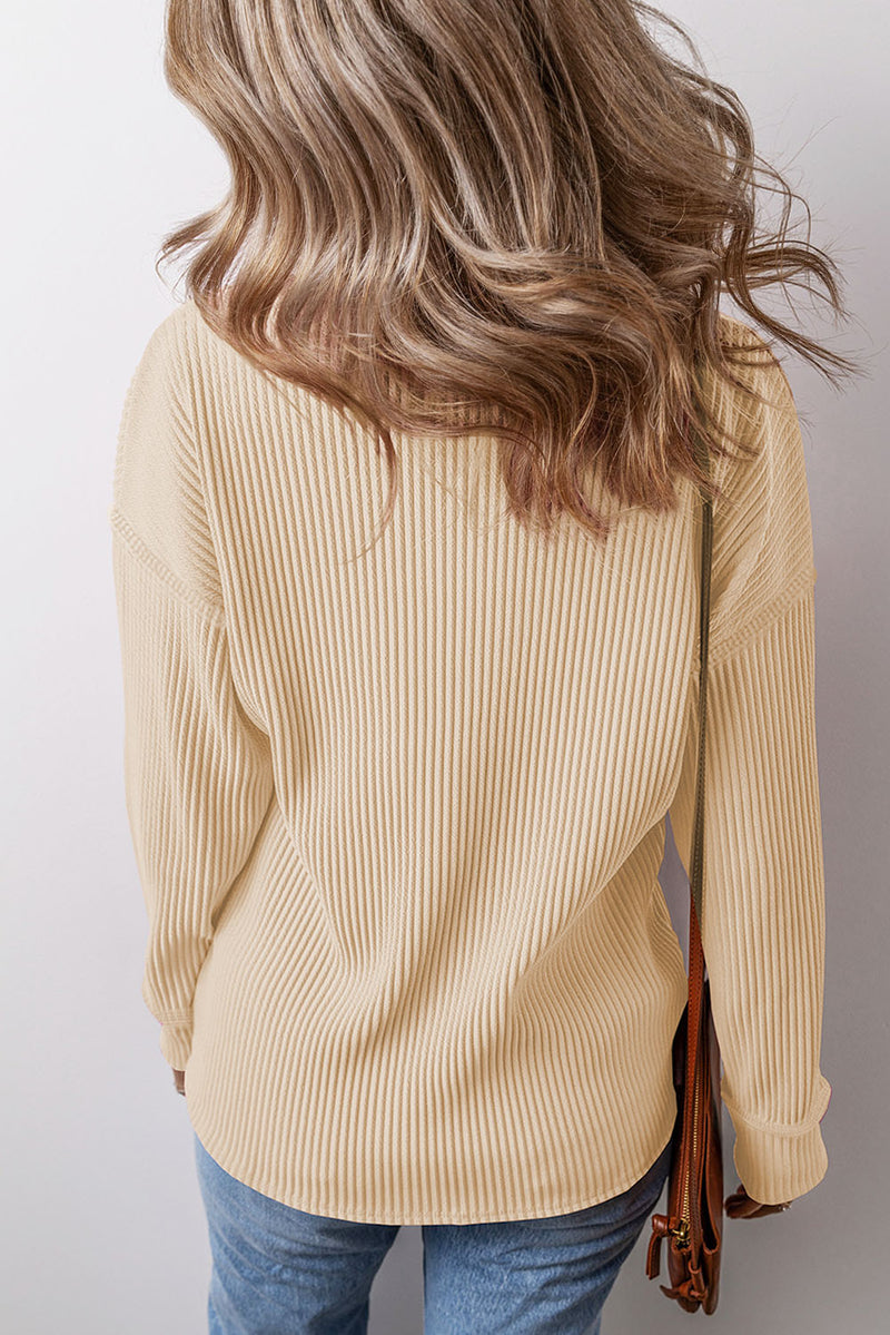 Pocketed Round Neck Long Sleeve Top - Maple Row Boutique 