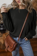 Eyelet Round Neck Long Sleeve Sweatshirt - Maple Row Boutique 