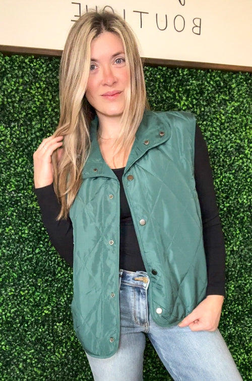 Layering Queen Quilted Puffer Vest in Hunter Green - Maple Row Boutique