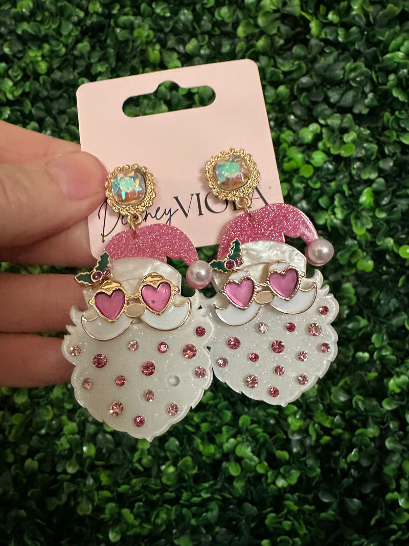 Pink Party Santa Earrings - Maple Row Boutique