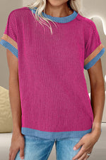 Color Block Round Neck Cap Sleeve T-Shirt - Maple Row Boutique 