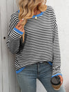 Mandy Striped Round Neck Long Sleeve Sweater - Maple Row Boutique 