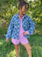 Checkered Denim Jacket - Maple Row Boutique