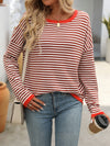 Mandy Striped Round Neck Long Sleeve Sweater - Maple Row Boutique 