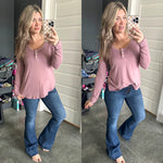 Button Front Long Sleeve Knit Henley In Dusty Lavender - Maple Row Boutique 