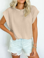 Textured Round Neck Cap Sleeve Blouse - Maple Row Boutique 