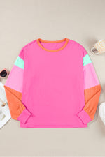 Color Block Round Neck Long Sleeve Top - Maple Row Boutique 