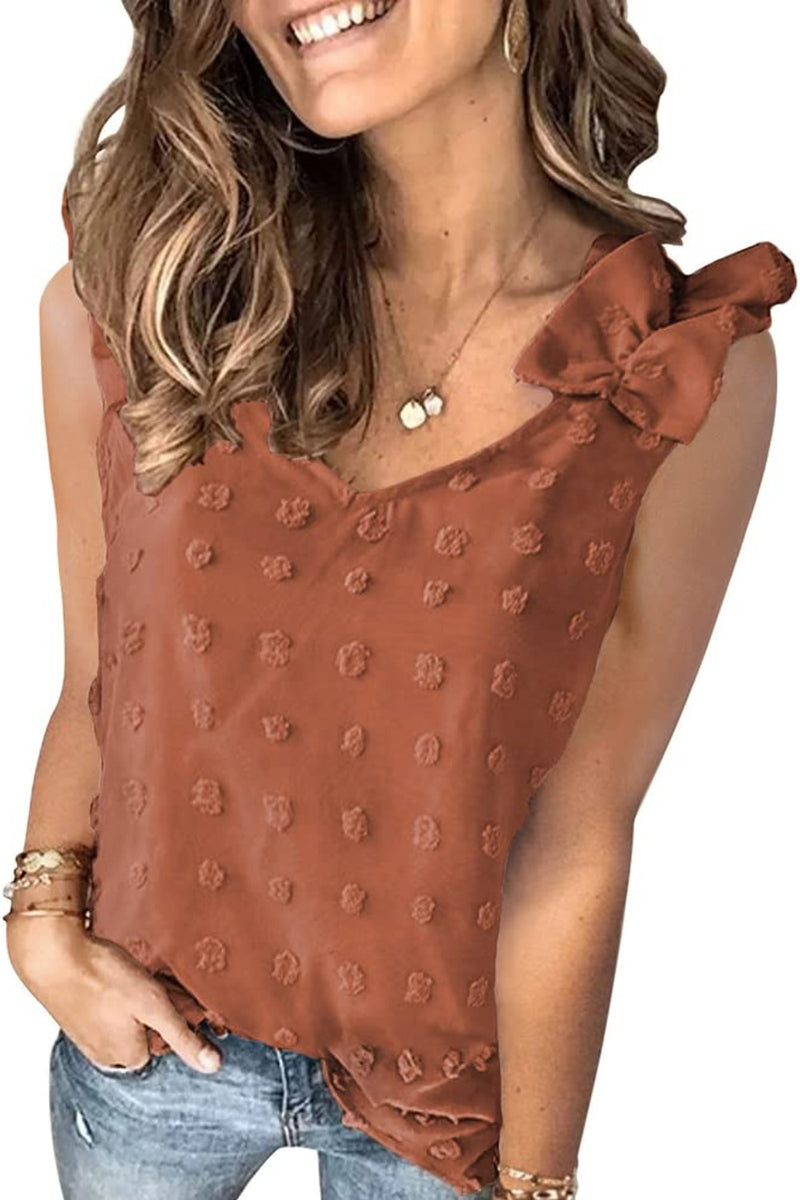 Full Size Swiss Dot V-Neck Tank - Maple Row Boutique 