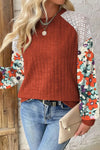 Printed Round Neck Long Sleeve Top - Maple Row Boutique 