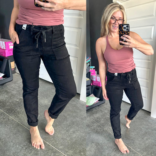 Carmen Double Cuff Joggers in Black - Maple Row Boutique 