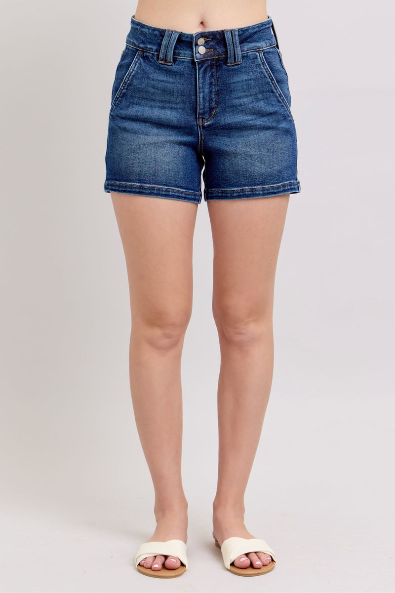 Judy Blue Full Size Double Button Waistband Denim Shorts Plus Size - Maple Row Boutique