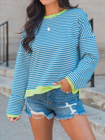 Perfee Striped Round Neck Long Sleeve Sweatshirt - Maple Row Boutique 