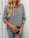 Mandy Striped Round Neck Long Sleeve Sweater - Maple Row Boutique 