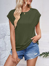 Textured Round Neck Cap Sleeve Blouse - Maple Row Boutique 