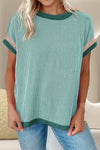Color Block Round Neck Cap Sleeve T-Shirt - Maple Row Boutique 