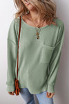 Pocketed Round Neck Long Sleeve Top - Maple Row Boutique 