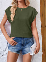 Textured Round Neck Cap Sleeve Blouse - Maple Row Boutique 