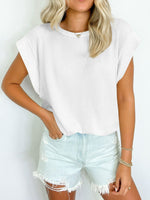 Textured Round Neck Cap Sleeve Blouse - Maple Row Boutique 