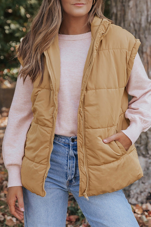 Pocketed Zip Up Vest Coat - Maple Row Boutique 