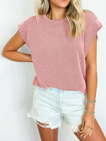 Textured Round Neck Cap Sleeve Blouse - Maple Row Boutique 