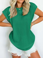 Textured Round Neck Cap Sleeve Blouse - Maple Row Boutique 